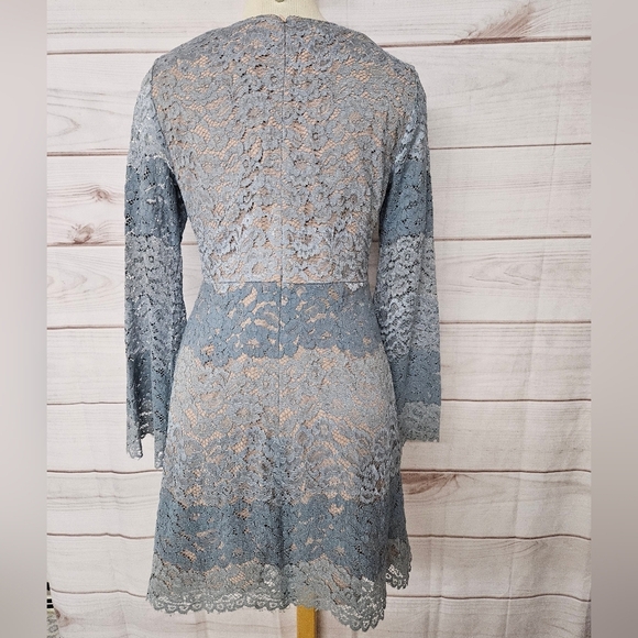 WAYF Dream Lover Long Sleeve Lace Mini Dress In Blue Size Medium - Picture 6 of 12